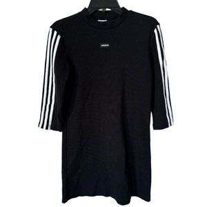 Adidas Stripe‎ Ribbed Sport Dress Black/White 3 Stripes 3/4 Sleeve Woman's Small